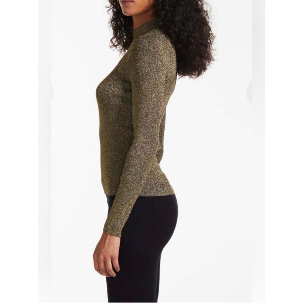 FANG Metallic Olive-Gold Long Sleeve Mock Neck Top